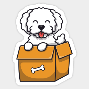 Cute Dog Playing In Box (3) Sticker